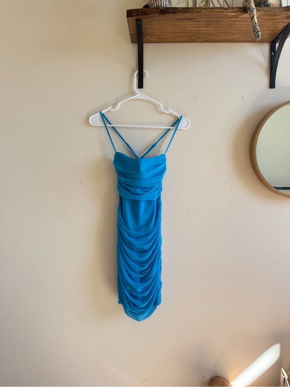 Princess Polly Dottie Mini Dress Ruched Turquoise Blue | Size US 2 / AU 6